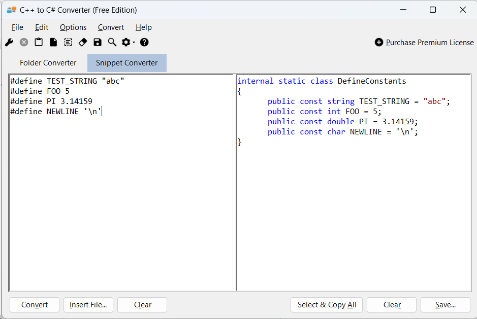 Sample showing C++ to C# #define constants conversion using C++ to C# Converter