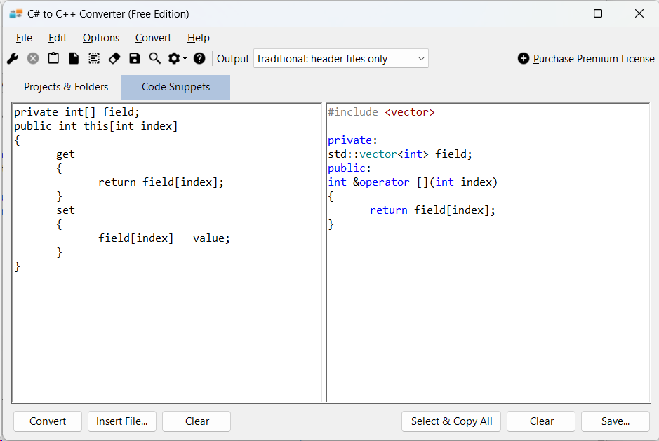 Sample showing C# to C++ indexer conversion using C# to C++ Converter