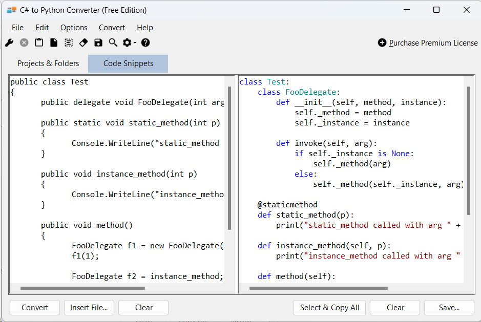 Sample showing C# to Python delegate conversion using C# to Python Converter