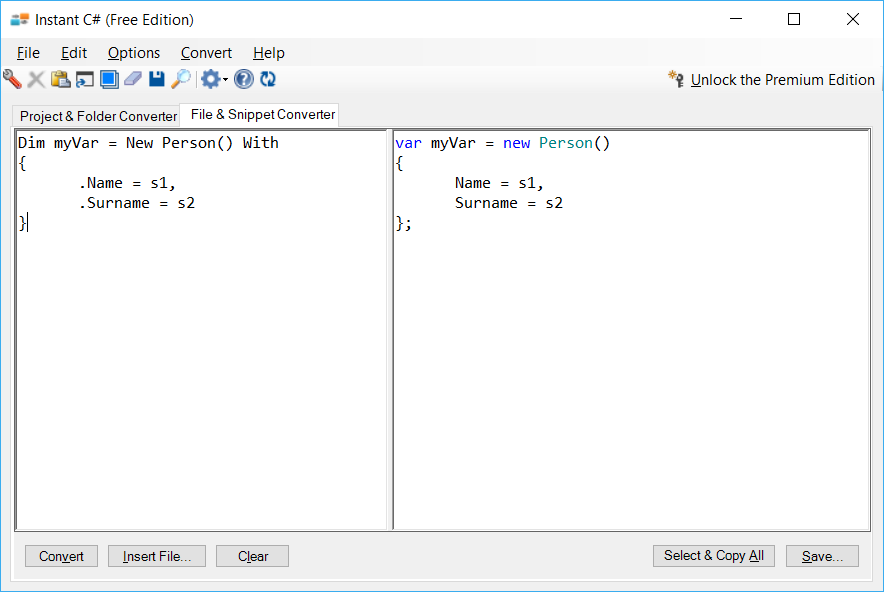 Sample showing VB.NET to C# object initializer conversion