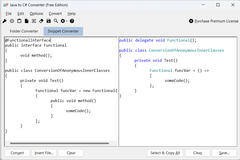 Sample showing Java to C# anonymous inner class conversion using Java to C# Converter