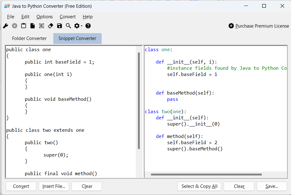 Sample showing Java to Python inheritance conversion using Java to Python Converter